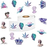 Vaporwave Stickers (500 pcs), 10 Sheets Graphic Vintage Aesthetics Decal Roll Self Adhesive Seals for Birthday Party Decorations Water Bottle Laptop Scrapbook Cards Envelopes