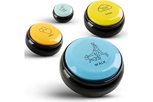 KUL KING'S Waterproof & Non-Slip Dog Buttons for Communication - 4 Recordable, Programmable Talking Buttons with Batteries, Stickers, Training Guide - Sound Buttons for Pet Communication
