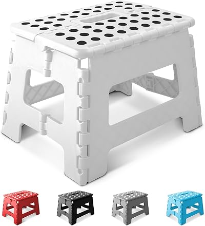 KEPLIN 9 Inch Heavy Duty Folding Step Stool Non-Slip White