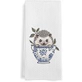 GWFSJYU Chinoiserie Hedgehog Gifts Kitchen Towels, Hedgehog Gifts for Women Men, Cute Hedgehogs Dish Tea Towel for Kitchen, Funny Hedgehogs Decorative Hand Towels for Woodland Bathroom Decor, 16x24In