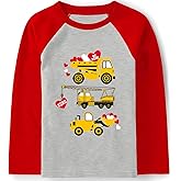 Joctoh Valentine's Shirt for Kids Love Heart T-Shirt Dinosaur Raglan Long Sleeve Top Monster Truck Tractor Tee Boys Age 2-12
