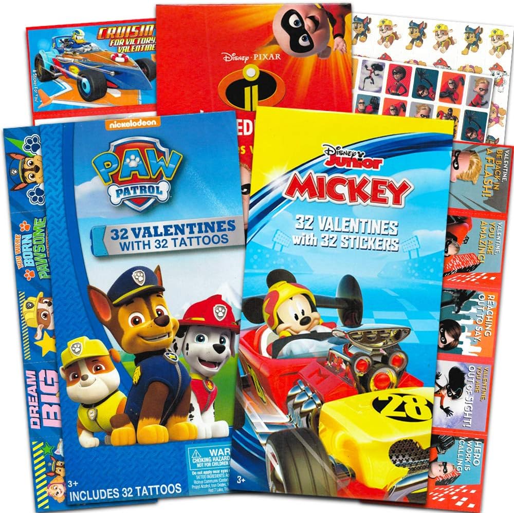 Disney Pixar Valentines Day Cards with Bonus Valentines Day Cards -- 32 Disney Pixar Valentines plus 32 Bonus Valentines