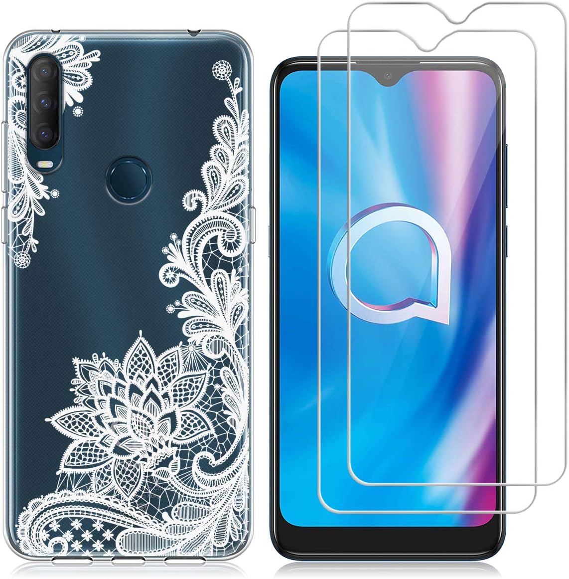 Custodia Silicone Per Alcatel 1S 2020, Cover Morbida TPU Nero Con Design Pallone Romantico