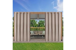 LORDTEX Waterproof Indoor/Outdoor Curtains for Patio - Thermal Insulated, Sun Blocking Blackout Curtains for Bedroom, Porch, Living Room, Pergola, Cabana, 70 x 95 inch, Khaki, Set of 2 Panels