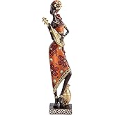 Smadeer African Statues and Sculptures for Home Decoration, African Decor for Shelf Bookshelf Tabletop Office Desk Living Room Modern Decor Accents, Musician African Lady Figurine, for Women