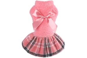 DAFUEN Dog Winter Clothes Puppy Dresses for Small Dogs Girl Fleece Warm Pet Sweater Dress Cold Weather Dog Coat Cute Cat Apparel Outfit Bowknot Doggy Skirt Tutu for Chihuahua Yorkie Clothing (X-Small, Pink)