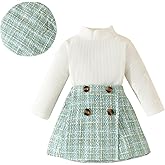 VISGOGO Toddler Girl Skirts Outfit Ribbed Long Sleeve Tops Plaid Tweed Pattern Skirt Beret Baby Fall Winter Clothes