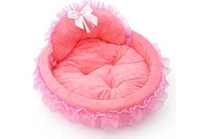 Princess Dog Bed with Ruffled Trim Soft Warm Plush Puppy Bed with Detachable Cushion Cozy Cat Couch