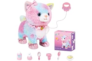 Bilinott Toy Cat for Kids, Touch and Voice Controlled Remote Control Cat with Leash, Lifelike Walking Cat Toy That Can Walk, Meow, and Wags Tail, Best Festive Gift for Boys and Girls Ages 3 4 5 6 7