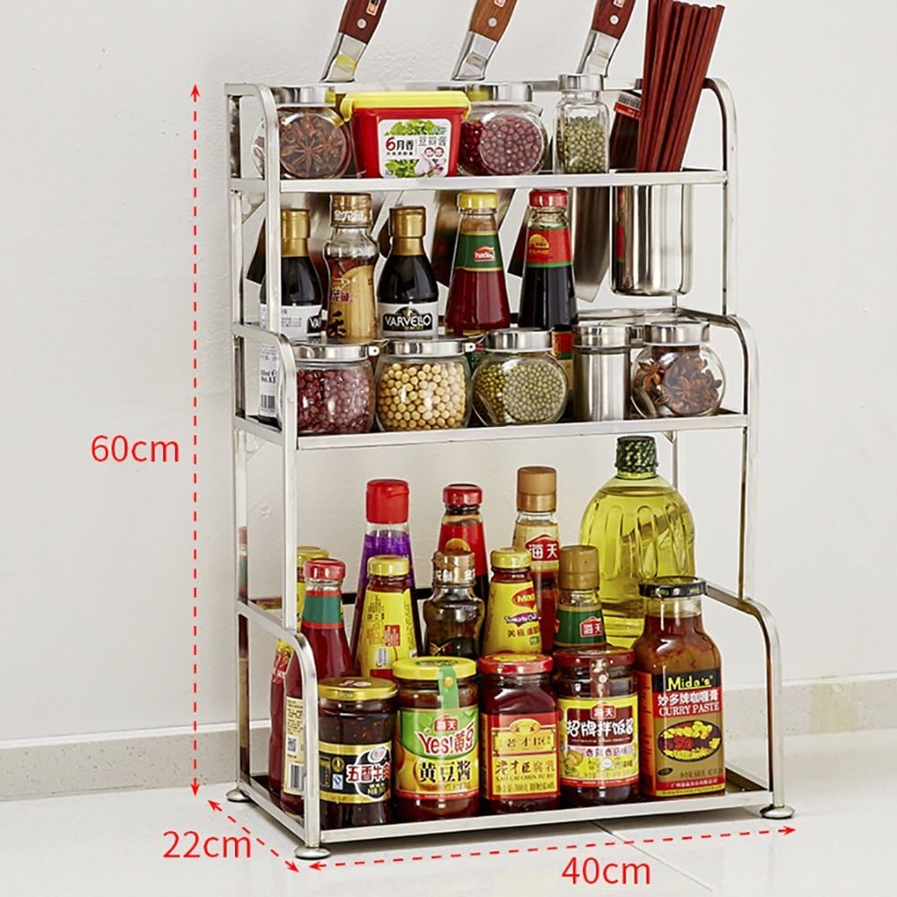 LiuJianQin CFZWJ Kitchen Stainless Steel Storage Rack/Kitchen Multi-layer Spice Rack/Knife Holder/Kitchen Storage Shelf (Size : 40 * 22 * 60CM)
