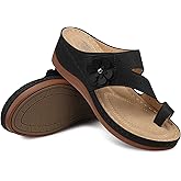 SHIBEVER Wedge Sandals for Women Dressy: Black Comfortable Sandals for Women - Summer Casual Walking Slip On Wedges Size 5