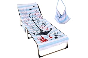 Treeswift Everybody Needs Vitamin Sea Anchor Beach Chair Cover with Side Pockets Thick and Quick Dry Chaise Lounge Chair Towel Cover for Sun Lounger Pool Sunbathing Garden Beach Hotel, No Sliding