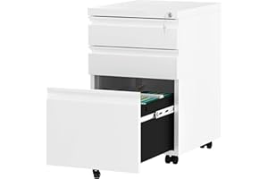 YITAHOME 3-Drawer Mobile File Cabinet with Lock, Office Storage Filing Cabinet for Legal/Letter Size, Pre-Assembled Metal File Cabinet Except Wheels Under Desk -White