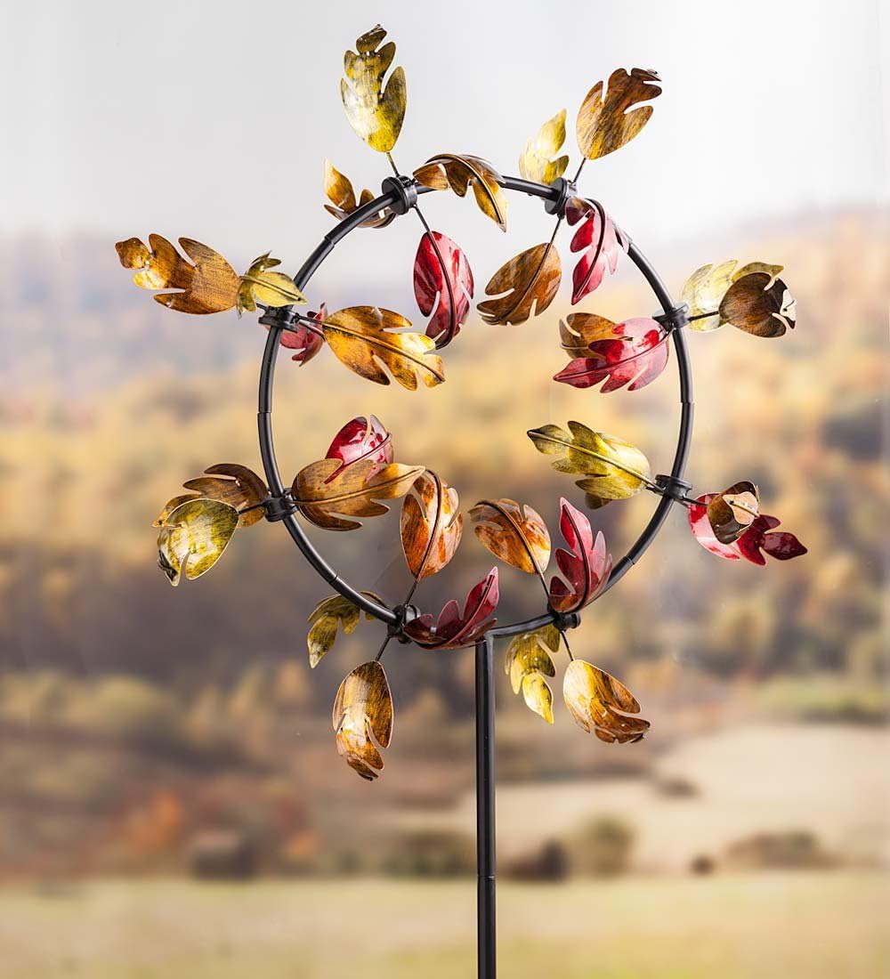 Plow & Hearth 54992 Fall Leaves Jubilee Garden Wind Spinner, Gold, Red, and Orange