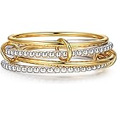 Step Forward 925 Sterling Silver Interlocked Stackable Rings for Women - 18K Gold Plated Statement Mixed Metals Multi Ring Stack - Two-Toned 4 Connected Stacking Rings Set Jewelry
