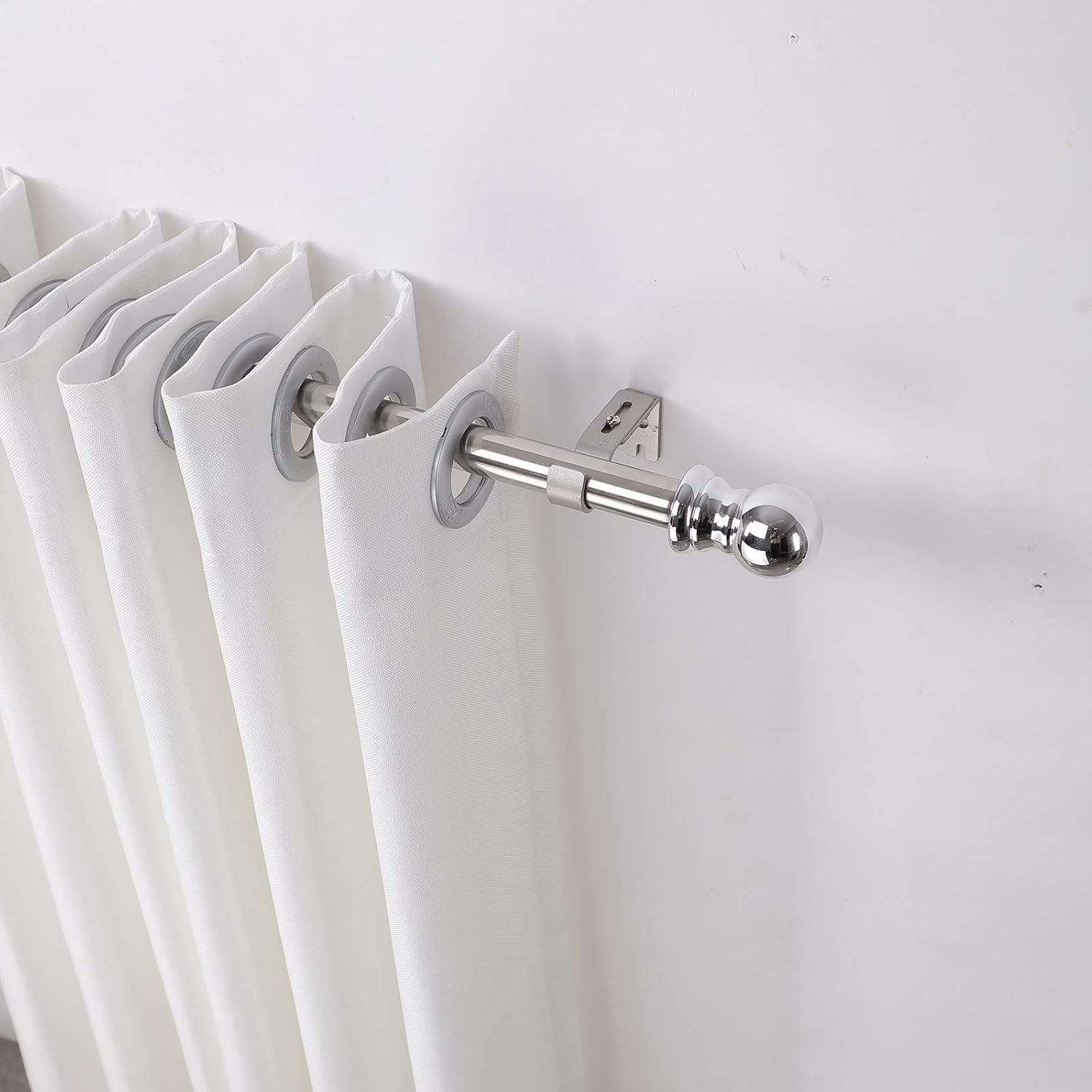 Wefaith Single Curtain Rods - 1’’Diameter Curtain Pole for Windows 30-87’’Heavy-Duty Adjustable Window Rod with Brackets and Classic Round Finials for Bedroom Kitchen Silver: Home & Kitchen