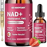 GZ HAOYUAN NAD Liquid Supplement for Women, Liposomal NAD+ Drops 1200MG with NAD Plus Resveratrol, Tmg, Quercetin, Anti-Aging, Cell Regeneration, Energy & Metabolism Support, Strawberry Flavor