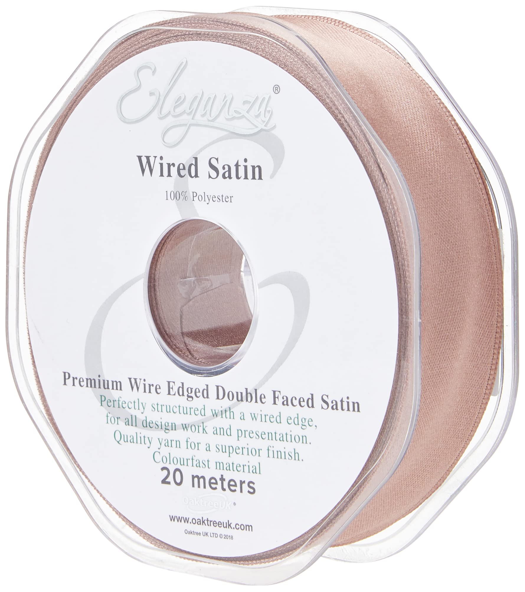 Eleganza Wired Edge Premium Double Faced Satin, Deep Rose Gold, 25mm x 20m