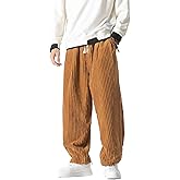 Seidarise Men's Corduroy Pants Straight Baggy Wide Leg Stretch Elastic Waist Drawstring Relaxed Fit Trousers Pant