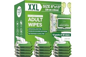 OPTEEL Adult Wipes Extra Large Scented - Skin-Friendly Incontinence Wet Wipes for Adults & Elderly No-Rinse Disposable Washcloths - 8x13" 12 Packs of 60 (720 Wipes)