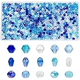PH PandaHall 750pcs Glass Beads 6mm Blue Beads 15 Styles Faceted Bicone Beads Round Loose Beads Spacers Craft Glass Beads for Summer Boho Hawaii Bracelets Necklaces Earring Crafts Jewelry Making