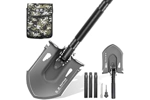 HX OUTDOORS Survival Tactical Shovel, Multifunctional Folding Camping Shovels, Foldable Camp Shovel with Aluminium Alloy Handle (Black)