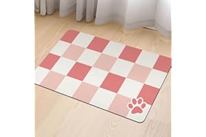 FUOXOWK Dog Food Mats for Floors, Absorbent Quick Dry Pet Cat Food Mat, Dog Bowl Mats for Food and Water Dispenser Mat, Eco-Friendly Dog Accessories Pet Supplies 12"x20"｜Pink Checkered