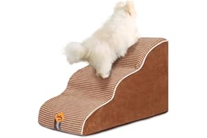 Laifug Curved Dog Stairs for Small Dogs, 3-Step Pet Stairs for High Beds and Couch, Non-Slip Balanced Dog Indoor Step with High Density Foam, Removable cover for Joint Pain Old Dogs, Cats, Chocolate