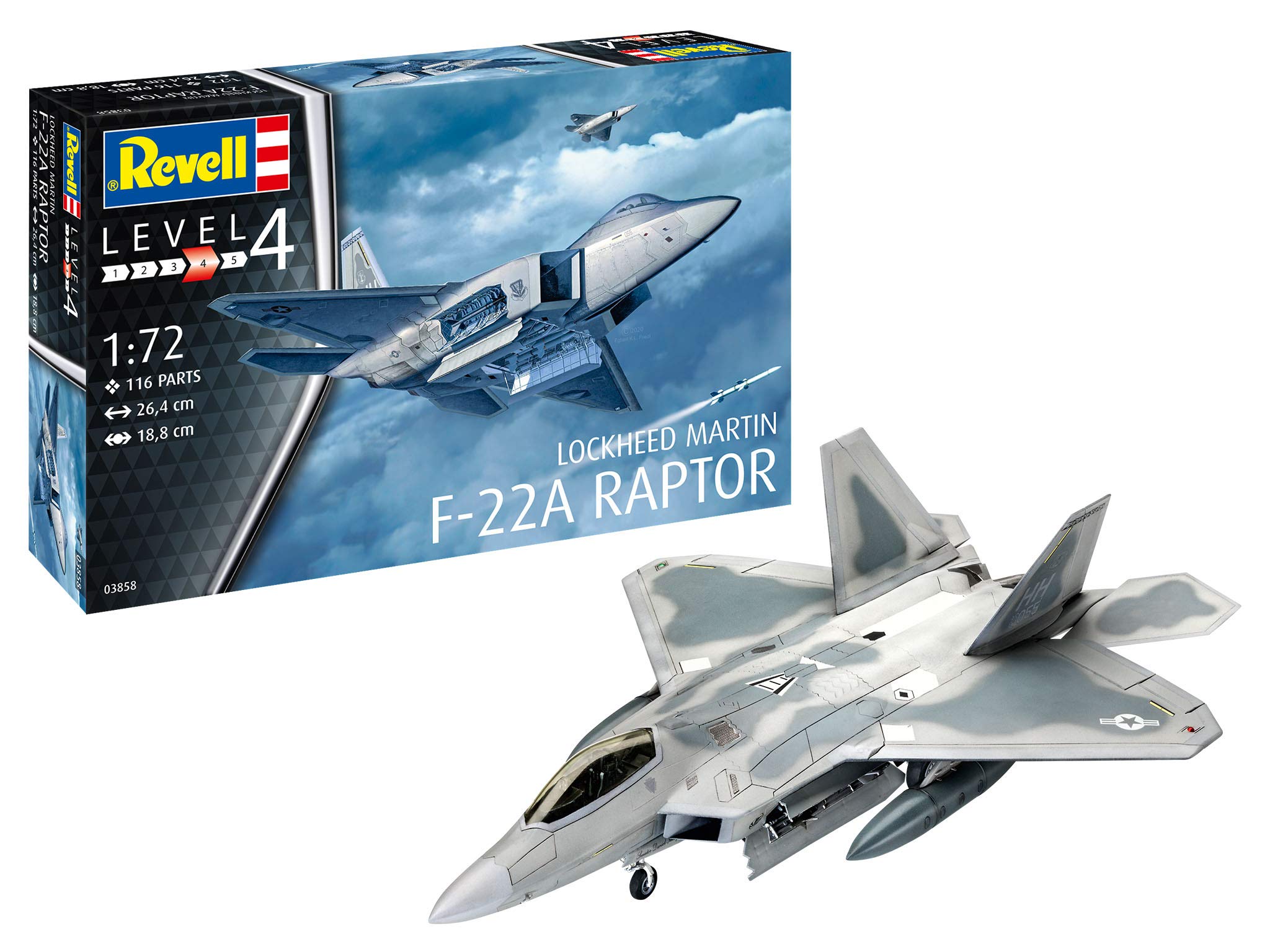 Revell 03858 Lockheed Martin F-22A Raptor 1:72 Scale Unbuilt/Unpainted Plastic Model Kit