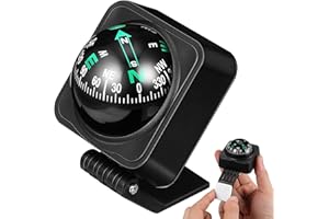 Homoyoyo Car Compass Outdoor Adjustable Car Dashboard Compass Ball for Accurate Direction Reading with Level Air Bubble and Strong Adhesive for Off-Road Survival Gear Safety for Camping Hiking 2.59In
