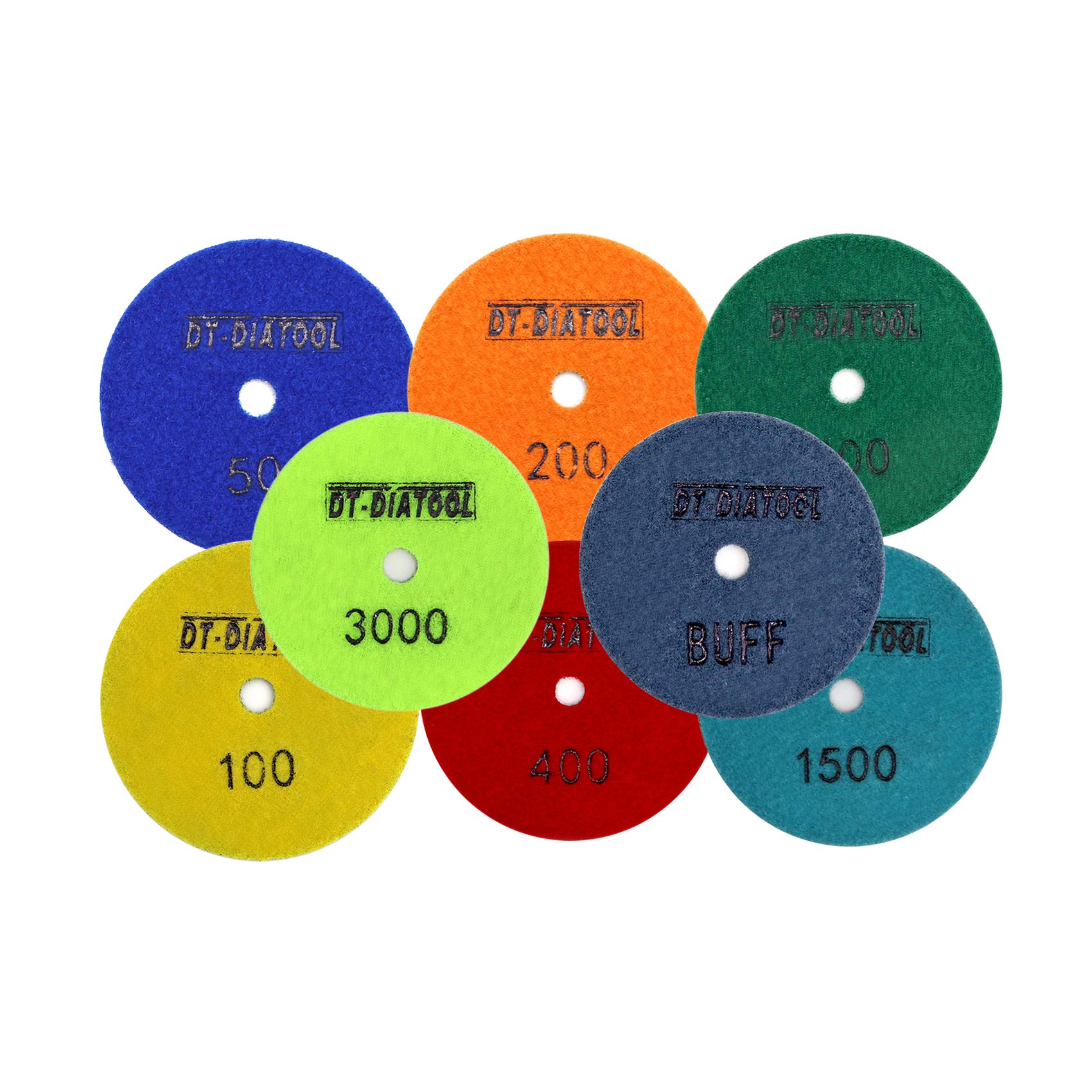 DT-DIATOOL Dry Diamond Polishing Pads 4 Inch/100mm 8PC Mixed Grits for Granite Marble Ceramic — image 1