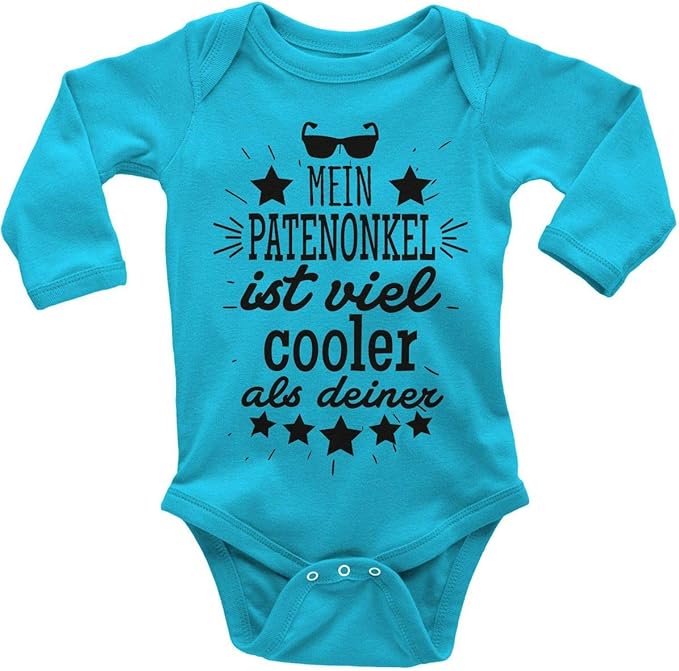 Mikalino Babybody Mit Spruch Fur Jungen Madchen Unisex Langarm Mein Patenonkel Ist Viel Cooler Als Deiner V2 Handbedruckt In Deutschland Handmade With Love Amazon De Bekleidung