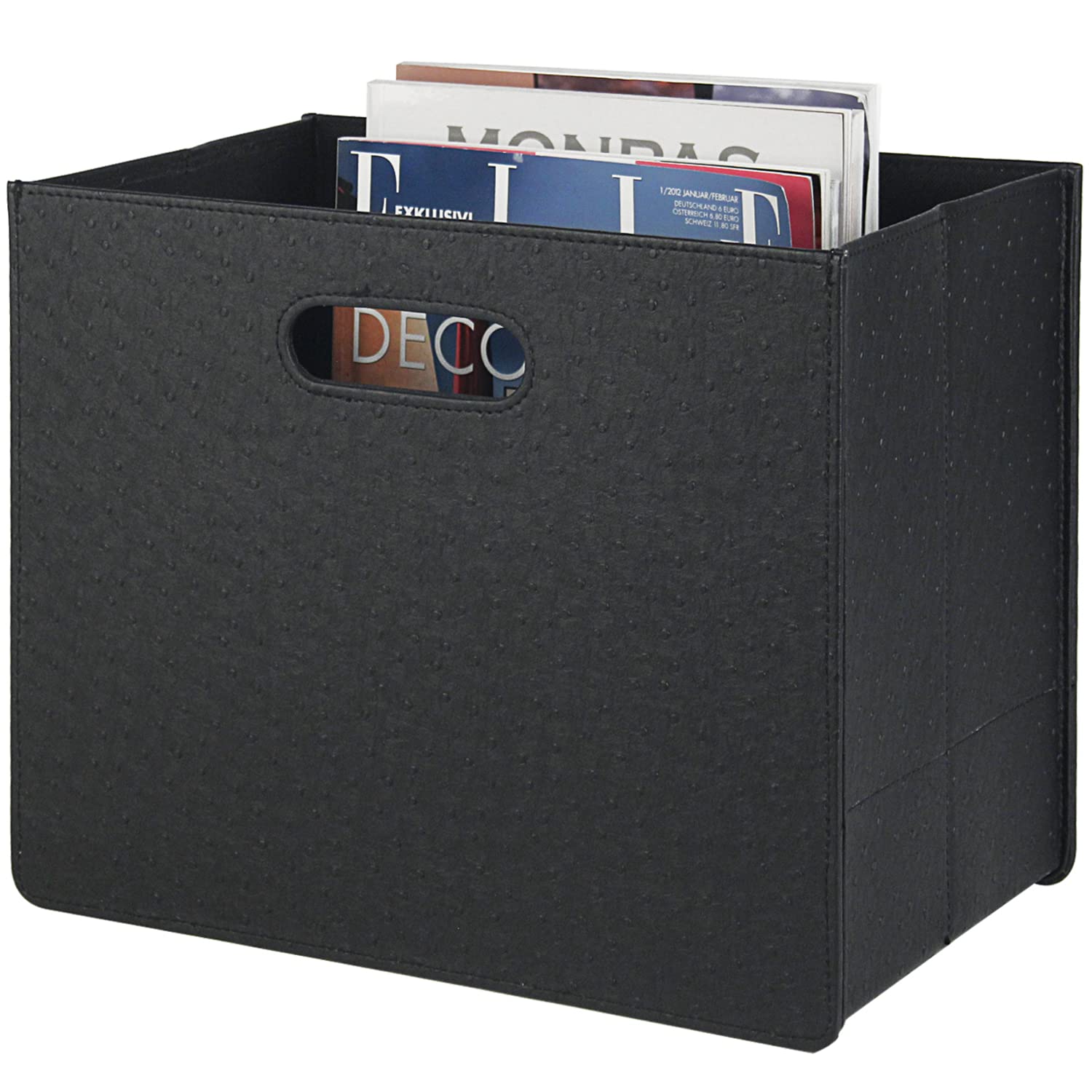 HofferRuffer Magazine Newspaper Holders,Foldable PU Leather Magazine Storage Rack,Document File Holder Magazine Basket Newspaper Storage for Office,CoffeeTable, Living Room, Reception Desk (Black)