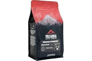 VOLCANICA COFFEE Tanzania Peaberry Coffee, Mount Kilimanjaro, Whole Bean, Fresh Roasted, Kosher, 16-ounce