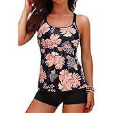 Yonique Two Piece Tankini Swimsuits for Women with Shorts Tummy Control Bathing Suits Athletic Swimwear