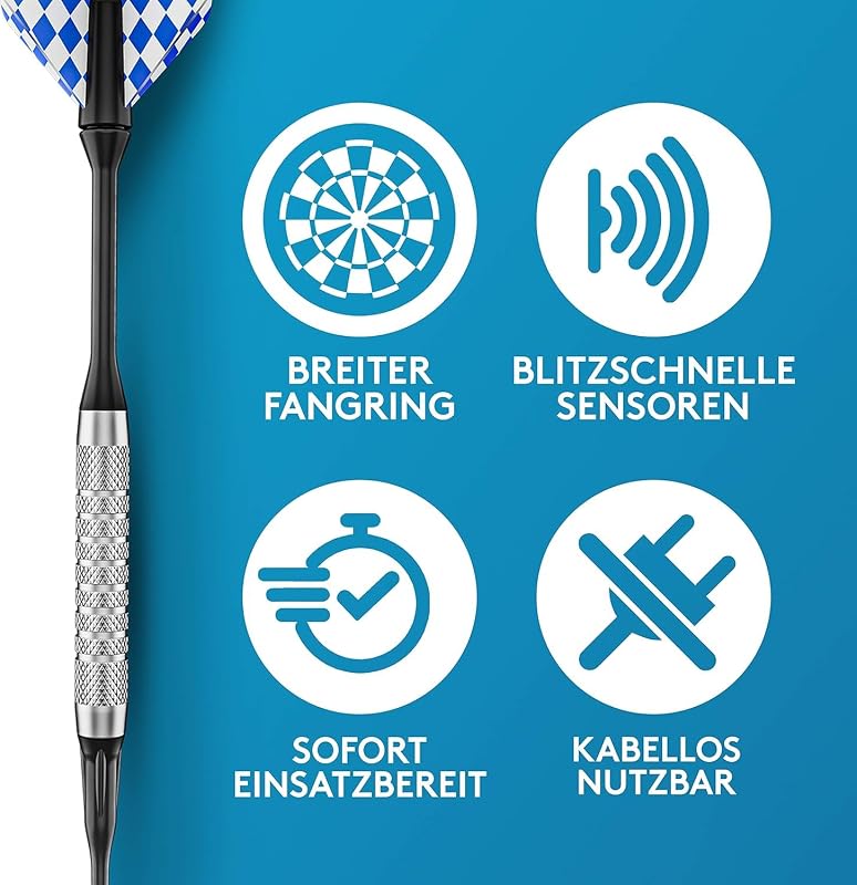 [DAS ORIGINAL] - Elektronische Dartscheibe Profi - Dartboard mit 6 Darts [kabellos nutzbar] - Innovativer Dartautomat mit 65 Varianten - Double IN & Double Out - für 1 bis 8 Spieler