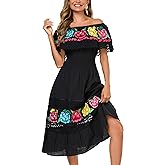YZXDORWJ Women Embroidered Mexican Peasant Casual Sexy Lace Off-Shoulder Long Dress