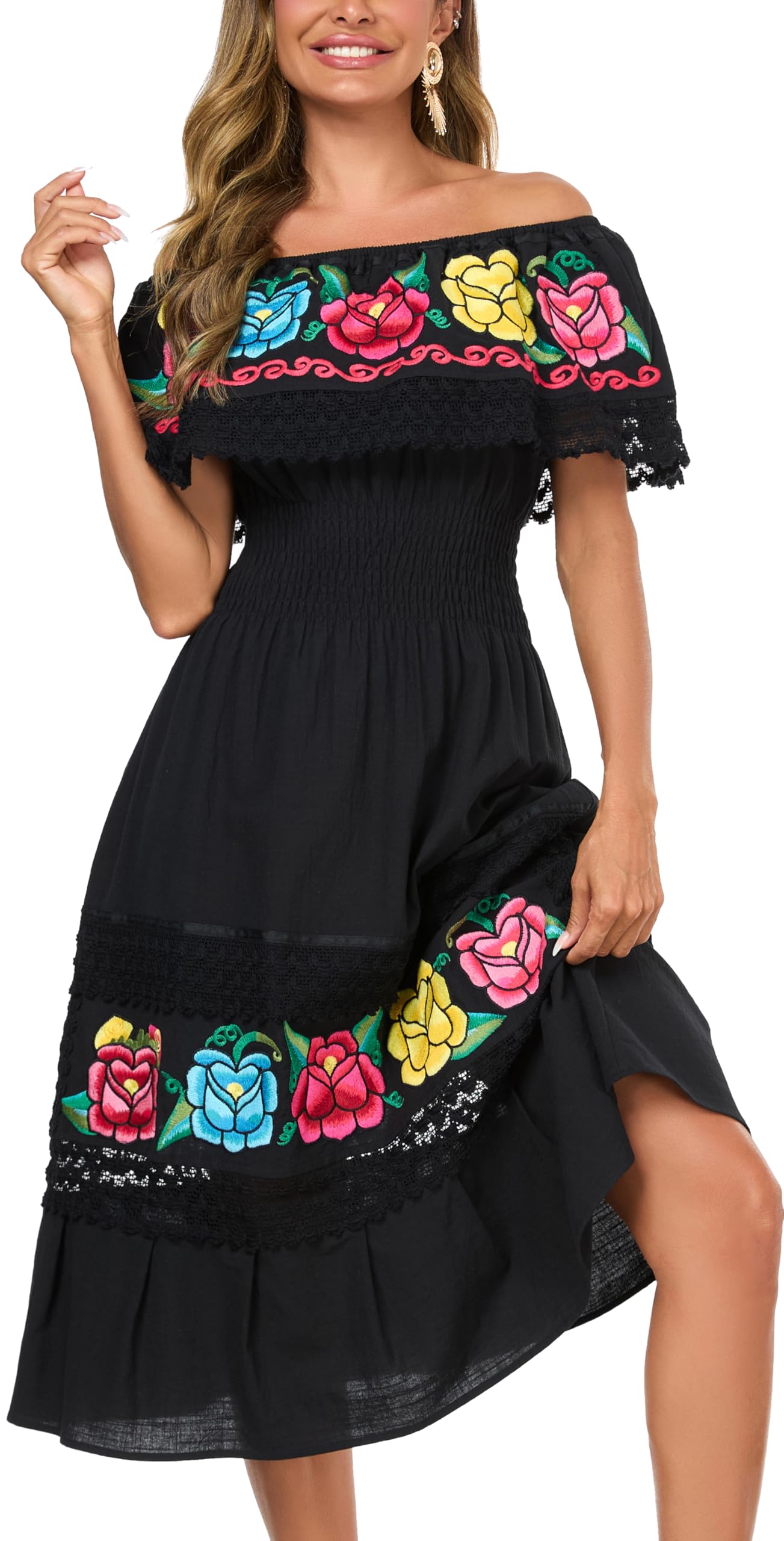 mexican embroidered dress amazon Hand Embroidered Mexican Dress: Floral Hupil Cotton Ethnic Dress