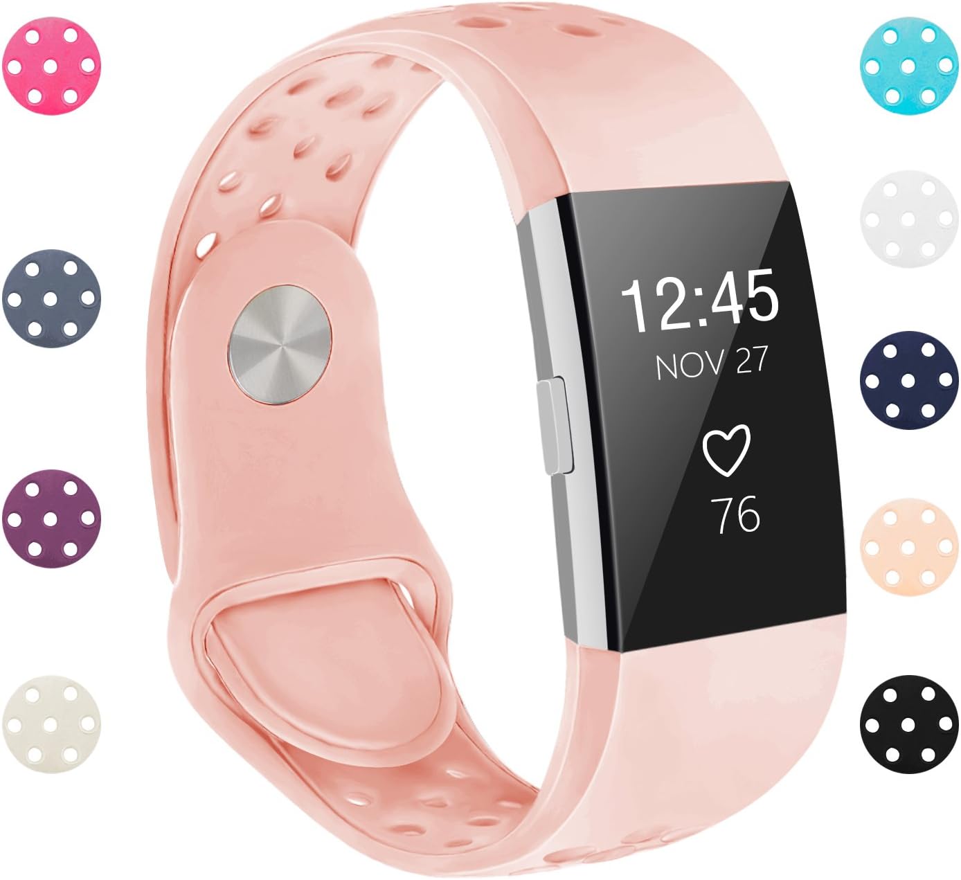 POY Replacement Bands Compatible for Fitbit Charge 2, Adjustable Breathable Wristbands with Air Holes Straps, Large Pink