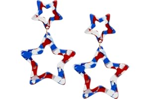 Madison Tyler Americana Collection Jewelry | Red White | Blue Plexi Double Star | Drop Dangle Post Earrings for Women