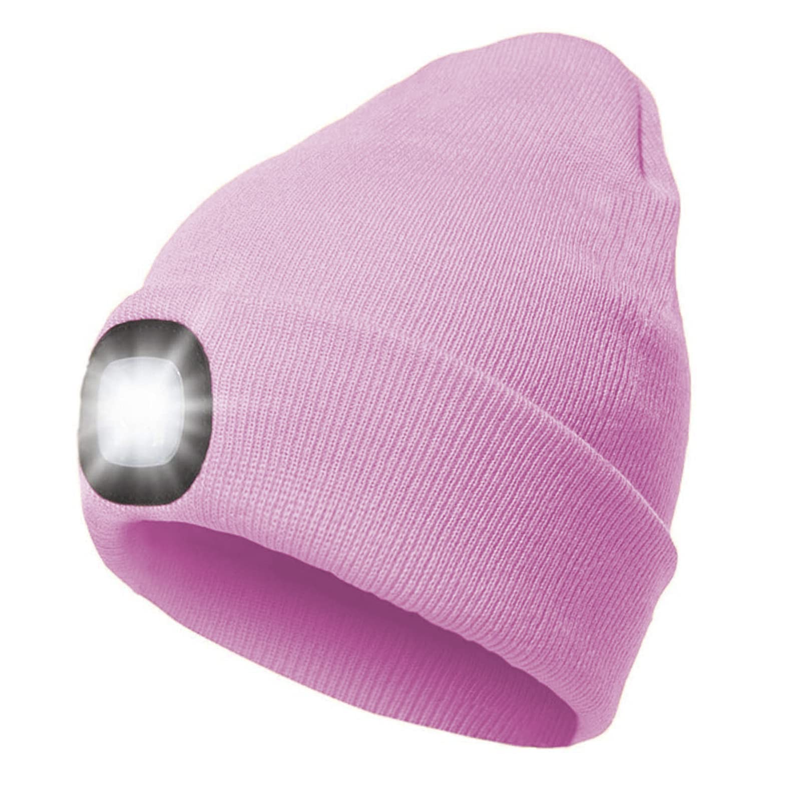 RFWIN LED Beanie Hat Lighted Knit Hat Rechargeable LED Headlamp, Pink Warm Lighted Knit Hat for Night Activities, Camping, Grilling, Running, Walking