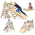 LOL-FUN 4 in 1 Pikler Triangle Set Climber with Ramp & Slide, Large Size Wooden Foldable Toddler Climbing Toys Indoor, Montessori Climbing Toys for Toddlers 1-3 Inside