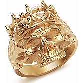 KIRTIJW Mens Gold Tone Skull Rings Stainless Steel Gothic Punk Goth Biker Crown Octopus Skull Ring Jewelry for Men Size 8/9/10/11/12/13