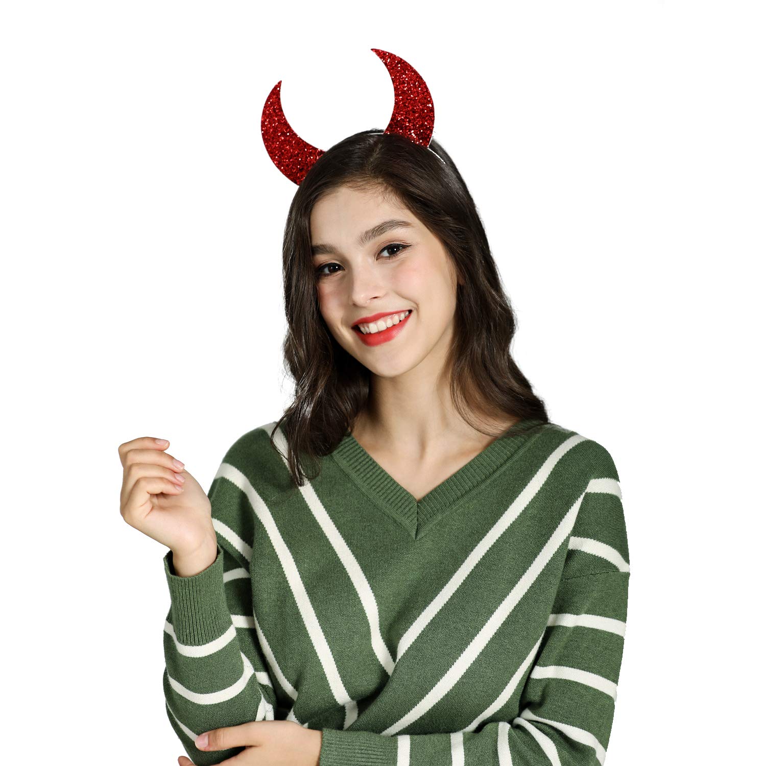 Girls Devil Horns Headband for Halloween (red): Beauty