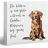 ANIANG Golden Retriever Gifts Wooden Box Sign, Funny Dog Golden Retriever Decor, Dogs Lover Gifts, Dog Kitchen Decor, No Kitchen Is Complete without Wood Block Sign for Home Wall ShelfDecor