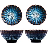 CmengAo Jianzhan Tenmoku Tea Cup Set of 2, Dragon Phoenix Couple Cups, 4 oz | Blue Glaze, Handmade Ceramic, Zen Tea Ceremony, Home and Office Decor, Art Collection Gift
