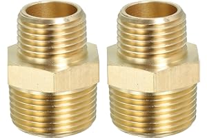 PATIKIL Solid Brass Hex Nipple Pipe Fitting Thread Adapter, 2 Pack 3/4" NPT x 1/2" NPT Male Water Line Connectors Couplings