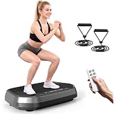 Vibration Plate Exercise Machine - Curved Vibrating Board for Lymphatic Drainage Fitness Platform Full Body Workout Shake Plates Weight Loss with Bluetooth Resistance Bands Black Kalietel