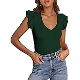 PRETTYGARDEN Womens V Neck Summer Tops Ruffle Sleeveless Slim Fit T Shirts Going Out Casual Blouses 2026