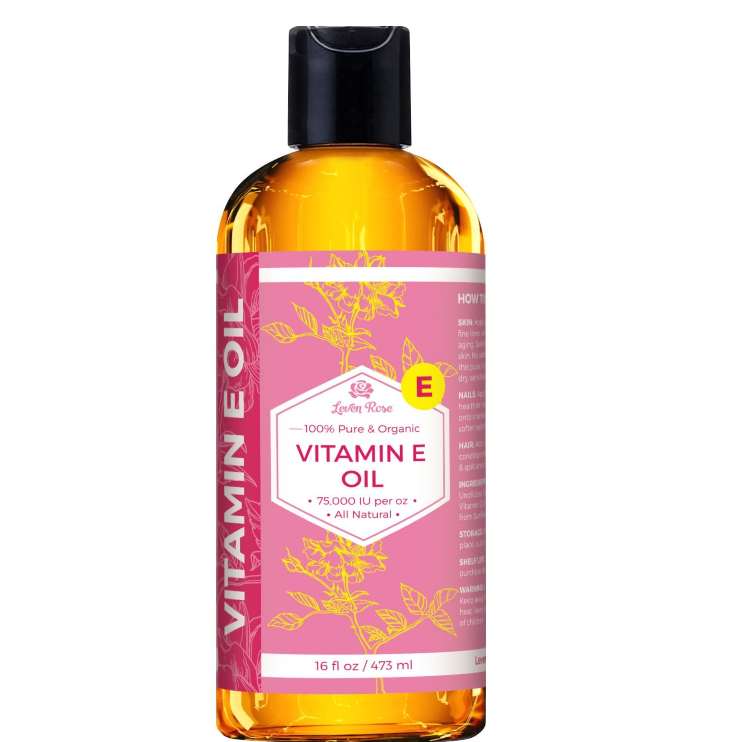 Leven Rose Bulk Vitamin E Oil 75,000 IU per oz 100% Natural, Organic, Pure Vitamin E Oil for Skin, Face, Hair, and Nails, 16 oz Image